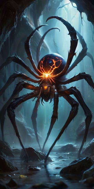 The Rift Spawns In the depths of an interstellar rift, where reality frays, monstrous beings emerge. Picture a creature with the body of a colossal spider, its hairy legs ending in sharp, hooked claws. Its bloated abdomen pulses with a sickly glow, revealing a multitude of eyes that fixate on its prey with an insatiable hunger.
