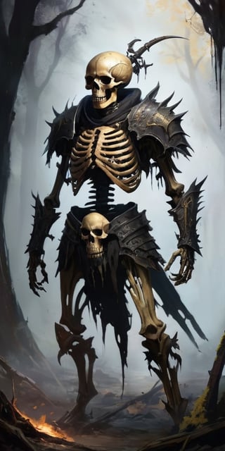 The Necrotic Marauder A skeletal figure clad in tattered armor, its bones are yellowed and brittle, and its weapon is a rusted blade that drips with a foul, black ichor.
, 