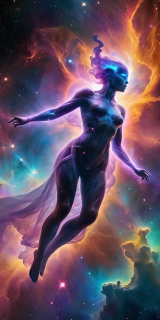 The Nebula Specter Drifting through a vibrant nebula, a spectral entity materializes. It appears as a wispy, ethereal form, its outline shimmering with iridescent hues. Despite its ghostly appearance, its presence exudes a palpable sense of dread, as if it is a harbinger of cosmic calamity.
