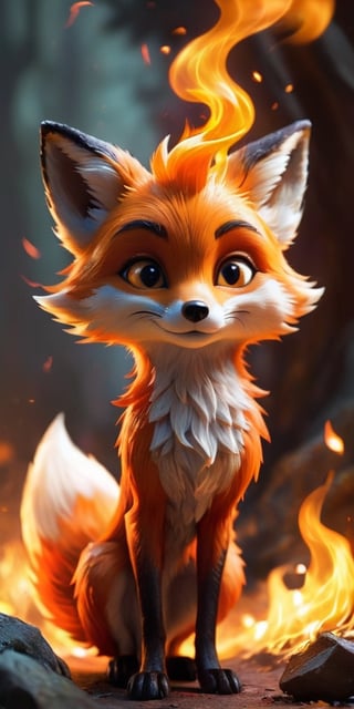 A mischievous fire spirit, resembling a playful fox, dances amongst flickering flames. Its fur crackles with embers, and its eyes glow with the warmth of the fire.
 
