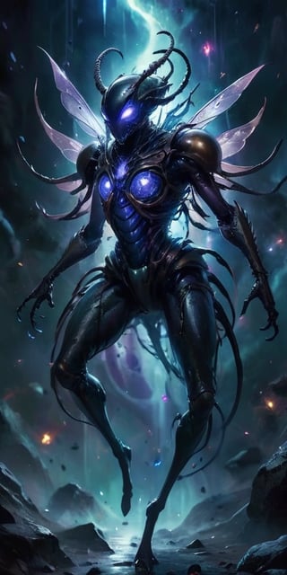 The Voidfiend Swarm A swarm of small, insect-like creatures skitters across the void. Their bodies are translucent, revealing pulsating organs within. Each creature has multiple sets of mandibles that click incessantly, emitting a chilling sound that reverberates through the vacuum of space.
