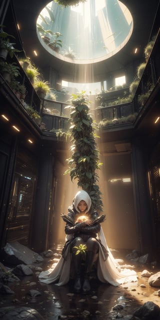 Sunlight streams through the dome of a newly created world, illuminating the determined face of a terraformer. Her boots sink into the fertile soil, her calloused hands nurturing the first shoots of alien plant life. The air is thick with the scent of possibility, a testament to her unwavering dedication to bringing life to a barren landscape.
 
,perfect light