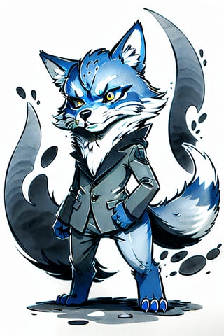 (masterpiece:1.5), (best quality:1.5), anthropomorphic blue fox, ink sketch