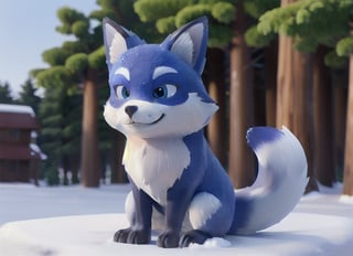 masterpiece, best quality, blue cute Fox in winter show forest