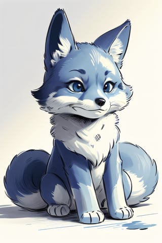 (masterpiece:1.5), (best quality:1.5), whimsical adorable blue fox, sketch