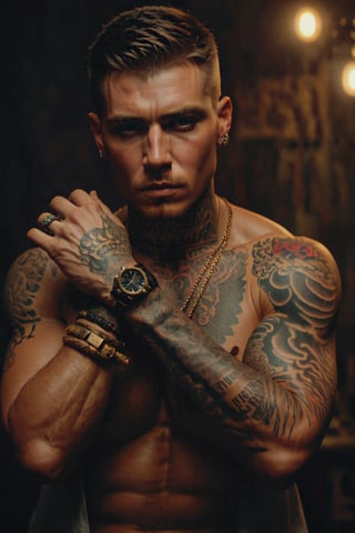 masterpiece, excellent quality, 8k, realistic and detailed hand, with tattoos text, rapper style, photorealistic, highly detailed, photo blurry, intricate, incredibly detailed, super detailed, gangster texture, detailed, crazy, soft lighting and shadows