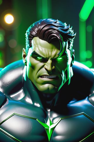 Marvel Heroes hulck with green Evil Light eyes and lighting green thunder Dc, scary, Classic Academia, Flexography, ultra wide-angle, Game engine rendering, Grainy, Collage, analogous colors, Meatcore, infrared lighting, Super detailed, photorealistic, food photography, Cycles render, 4k,  laugh, Leonardo style ,cinematic  moviemaker style, armed 