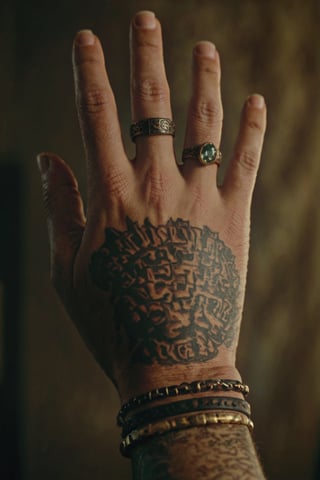 masterpiece, excellent quality, 8k, realistic and detailed hand, with tattoos text, rapper style, photorealistic, highly detailed, photo blurry, intricate, incredibly detailed, super detailed, gangster texture, detailed, crazy, soft lighting and shadows