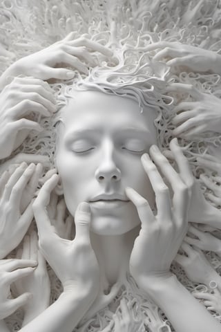 (masterpiece, best quality, high resolution), white hands emerging from a singularity, sleeping white face, many hands, vortex, intricate detail, 8k, hdr