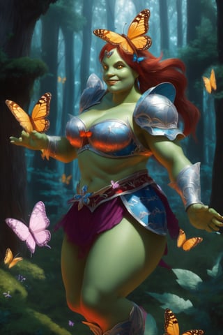 a ogre in  forest, with magic particulas and butterflies