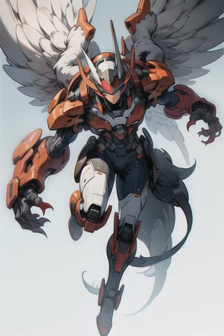 ((best quality)), ((masterpiece)), (detailed), male, wolf, mecha, winged, claws, flying, full body, visor