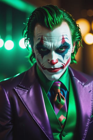 The Dark Joker with Green Evil Light eyes and lighting green thunder Dc , scary, Classic Academia, Flexography, ultra wide-angle, Game engine rendering, Grainy, Collage, analogous colors, Meatcore, infrared lighting, Super detailed, photorealistic, food photography, Cycles render, 4k, dance joke prank laugh,Leonardo style ,cinematic  moviemaker style