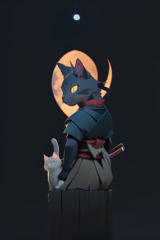 samurai cat , face , simplistic , neon , moonlight, moon warrior