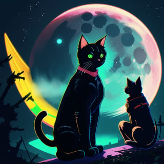 Cat Samurai , neon ,  moon warrior , 
