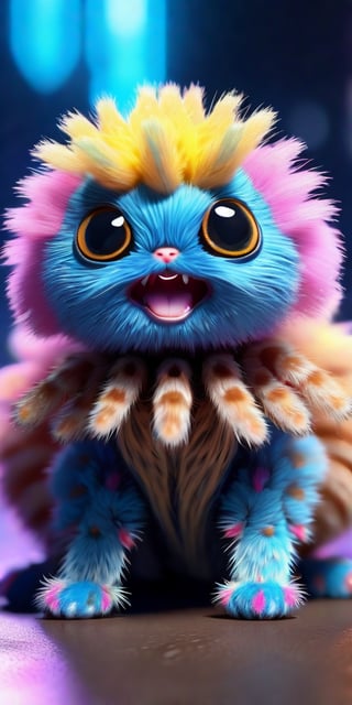 high quality 3 d render hyperrealist very cute multipastel dotted fluffy! tarantula cat hybrid with detailed fluffy wings!!, vray smooth, in the style of detective pikachu, hannah yata charlie immer, dramatic blue light, low angle, uhd 8 k, sharp focus , —ar 2:3