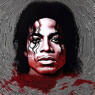 Fingerprints art, Ink , [red : white : black ] , delicate fingerprints patterns creating Michael Jackson face , centered, 16k resolution , HQ , fine detailed, insanely detailed, hyper realistic, trending on cgsociet