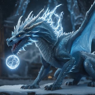 realistic, Ice Dragon, desolate, intricately detailed, artistic lightning, particles, beautiful, amazing, highly detailed, digital art, sharp focus, trending on art station,Read description,3d style,arcane,rcz1