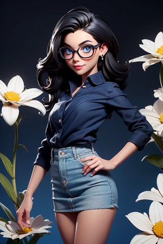 (((black hair))) ((sapphire blue eyes) )) white skin red lips, in a square surrounded by flowers with a yellow flowered miniskirt See the world through an unmatched style. 👓✨ These glasses are not only a fashion statement, but also a way to see life with clarity and elegance. With their modern and sophisticated design, they perfectly complement my look. Whether it's for work or a day of adventure, these glasses are my favorite accessory. 💼 #EstiloConVision #ModaYFuncionalidad, 3DM, ,, , 3DMM