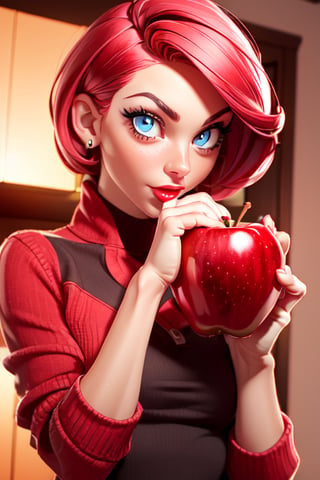 beautiful and sexy girl biting a juicy red apple