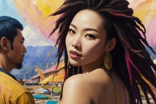 ((face)), (extremely intricate:1.3), an a beach in the background Phang Nga Bay Phuket full body view of two persons, a buxom asian woman with glittening purple bikini and a black athletic man with yellow boxer shorts asian woman is caressing with her delicate hands the broad back and firm butt of black man with dreadlocks
artstation, concept art, smooth, sharp focus, illustration, art by Kim Jung gi,, Artgerm, Carne Griffiths and Wadim Kashin , Sasha Yakovleva, loish, jeremy mann, Beautiful anime watercolor painting ,paint dripping by tim okamura, victor nizovtsev, greg rutkowski, noah bradley. trending on artstation, 8k, masterpiece, graffiti paint, fine detail, full of color, intricate detail, golden ratio illustration