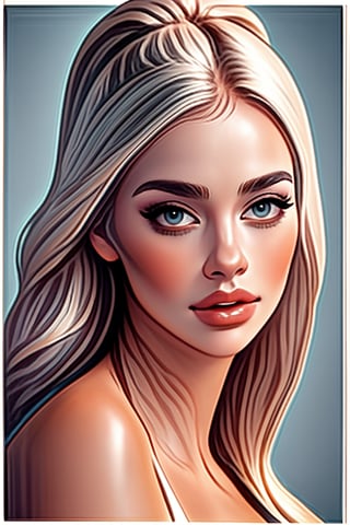 A serene blonde-haired woman sits elegantly against a soft, gradient blue background, her piercing gaze and gentle smile captivating in this stunning digital portrait. Brushstrokes reminiscent of Bowater's style sweep across the canvas, capturing every delicate detail from the wisps of hair framing her face to the subtle curves of her neck. The artistry is so realistic it appears as though she might step out of the frame at any moment. Ptcard,,<lora:659111690174031528:1.0>