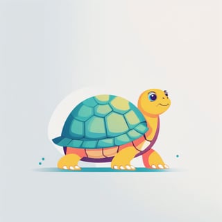 Colorful, flat vector, white background, minimalist, a turtle, pastel-color, creative