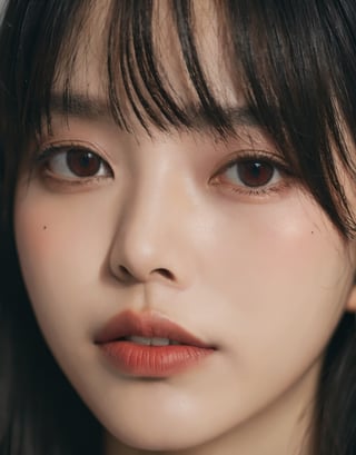 1girl, solo, looking at viewer, bangs, black hair, red eyes, lips, eyelashes, makeup, piercing, portrait, close-up, eye focus,raidenshogundef,High detailed ,xxmixgirl,FilmGirl