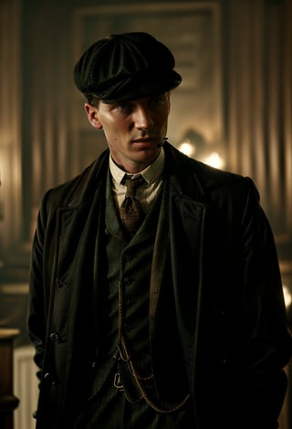 color photo of Thomas Shelby, the charismatic and ruthless leader of the Peaky Blinders 