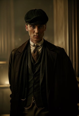 color photo of Thomas Shelby, the charismatic and ruthless leader of the Peaky Blinders 