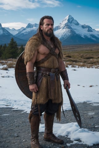 color photo of a Viking , a rugged warrior with long, flowing hair and a beard that speaks of untamed strength. Their piercing blue eyes, filled with determination, are framed by furrowed brows. The Viking stands tall, a towering figure, with broad shoulders and a muscular physique. They wear a weathered leather tunic adorned with intricate metal clasps and fur trimmings. Around their neck hangs a pendant, a symbol of their ancestry and beliefs.
The Viking stands in the heart of a vast, untamed wilderness. Towering mountains loom in the background, their peaks kissed by snow. The air is crisp and filled with the scent of pine, carrying whispers of ancient tales. The ground beneath their feet is rugged and rocky, showing the resilience of the land they call home.
The atmosphere is charged with an intense energy, a mix of anticipation and fierceness. The Viking exudes a sense of raw power, ready to face any challenge that comes their way. The scene is both awe-inspiring and intimidating, a testament to the indomitable spirit of the Viking warrior.
Captured with a vintage Nikon F3 camera, using Kodak Portra 400 film, the photo carries a timeless quality. The lens chosen is a wide-angle 24mm, capturing the vastness of the surroundings while keeping the Viking as the focal point. The photographer skillfully uses natural light to enhance the contrast and bring out the vibrant colors of the scene.
In this unique juxtaposition, the photo brings together the visionary eye of director Alejandro González Iñárritu, the masterful cinematography of Roger Deakins, the artistic flair of photographer Annie Leibovitz, and the bold fashion designs of Alexander McQueen. Each creative force adds their distinct touch, resulting in a photo that captures the essence of the Viking spirit in a striking and unforgettable manner.,SD 1.5