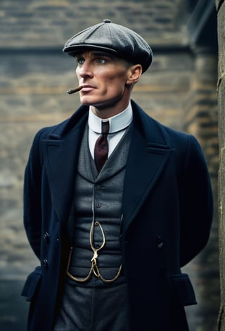 color photo of Thomas Shelby, the charismatic and ruthless leader of the Peaky Blinders 