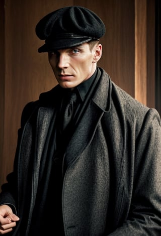 color photo of Thomas Shelby, the charismatic and ruthless leader of the Peaky Blinders 