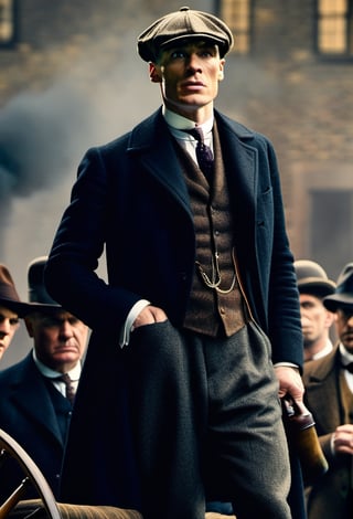 color photo of Thomas Shelby, the charismatic and ruthless leader of the Peaky Blinders 