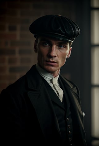 color photo of Thomas Shelby, the charismatic and ruthless leader of the Peaky Blinders 