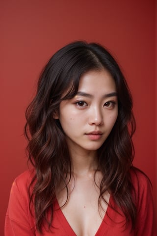 raw photo, photograph, intricate, photo of beautiful korean woman, wavy hair, skin texture, pores, in red background, cinematic LUT
,realistic