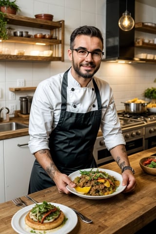 Liam es un vegetariano de 35 años que trabaja como chef en un restaurante vegano. Tiene el cabello corto y rizado, con una barba bien cuidada, y lleva gafas de montura negra. Su estilo de vestimenta es profesional y elegante, con camisas de lino y pantalones de vestir. Liam es un apasionado de la cocina vegetariana y vegana, y se enorgullece de crear platos deliciosos y nutritivos que demuestren las infinitas posibilidades de la cocina basada en plantas. Además de su trabajo en el restaurante, también imparte clases de cocina vegana y colabora con organizaciones benéficas locales para promover una alimentación más saludable y sostenible en la comunidad.