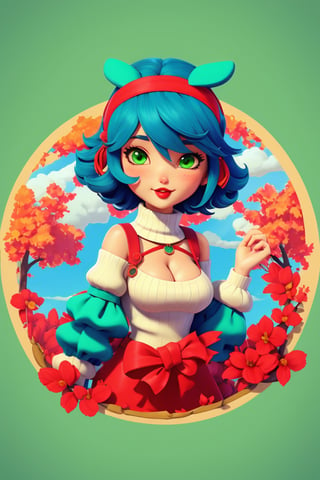 1girl, wlop, (blindfold), breasts, cleavage, cleavage cutout, dress cutout, green background, hair between eyes, headband, high resolution, juliet sleeves, long sleeves, nier (series), nier automata, fluffy sleeves, red lips, shadow face, short hair, solo, turtleneck sweater, upper body, l blue hair, sky, white fox ears, white fox tail, nine-tailed fox,LODBG,Isometric_Setting