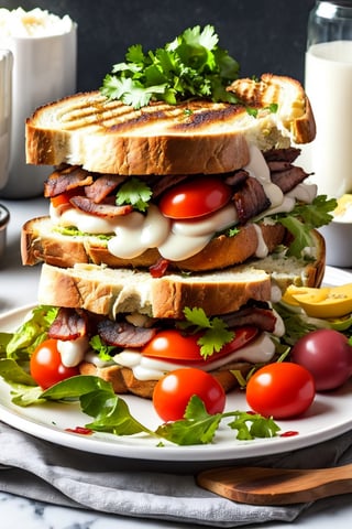 sandwich, eggs, ham, salad, tomato, bacon, breatfast,
, foodstyle