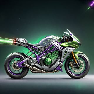 futuristic_and_detailed,
the fusion of H2_ZX1000N_style_motorcycles and and rockets, replica_motorcycle, green and metal silver, light_deep_purple_decoration,
8k, cinematic_lighting,cyberpunk, cinematic_lighting, side_view,
