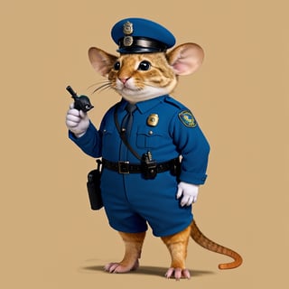 Imaginative concept art of a cute creature inspired by Lora, with the appearance of a mouse and dressed as a policeman. (CuteCreatures tag weighted at 0.9)