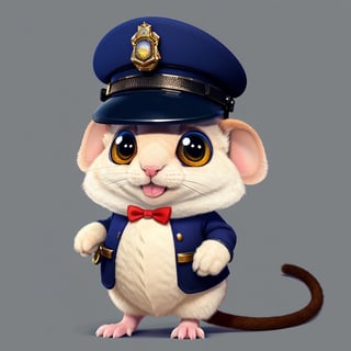 Imaginative concept art of a cute creature inspired by Lora, with the appearance of a mouse and dressed as a policeman. (CuteCreatures tag weighted at 0.9)