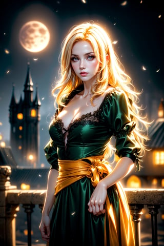 ((Alone:1.4)), ((Solo:1.4)), ((MEDIUM FULL SHOT:1.5)),realistic, masterpiece,best quality,High definition, (realistic lighting, sharp focus), high resolution, ((volumetric light)), outdoors,  , ((a 25 years old woman on a desolate castle in the midnight)),((thin waist, wide hips)), ((large breats:1.5)),  hair between eyes, ((looking  at viewer)),  ,MariaRenard,1 girl,Maria  fog, forest, castle behind, neutral face, closed mouth, blonde hair, ((night:1.5)), red moon, 