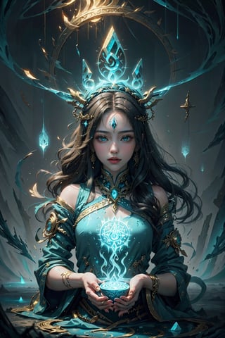 (masterpiece,(1girl:1.5), top quality, best quality, official art, beautiful and aesthetic:1.2), extreme detailed,colorful,highest detailed, official art, unity 8k wallpaper, ultra detailed, beautiful and aesthetic, beautiful, masterpiece, best quality, (zentangle, mandala, tangle, entangle) ,holy light,gold foil,gold leaf art,glitter drawing, PerfectNwsjMajicPerfectNwsjMajmagic, icemagicAI,Circle,GlowingRunes_blue