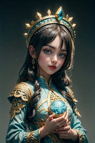 (1 beautiful young girl:1.7), (masterpiece, top quality, best quality, official art, beautiful and aesthetic:1.2), (1girl), extreme detailed,colorful,highest detailed, official art, unity 8k wallpaper, ultra detailed, beautiful and aesthetic, beautiful, masterpiece, best quality, (zentangle, mandala, tangle, entangle) ,holy light,gold foil,gold leaf art,glitter drawing, PerfectNwsjMajicPerfectNwsjMajmagic, icemagicAI,Circle,GlowingRunes_blue