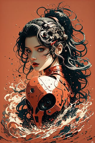 1girl, pureerosface_v1, black mecha suit, minimalism, bright red background, simple background, Fisheyes, masterpieces, top quality, best quality, official art, beautiful and aesthetic, animation, raise the butt, , BJ_Oil_painting, 