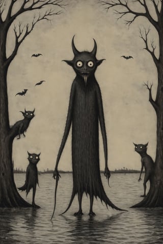 Demon horrifying animal painting, in the style of Edward Gorey,Edward Gorey Style page