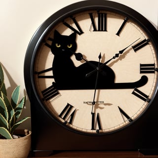 American contemporary antique room, Black cat wall clock,  UHD, ccurate, high details, award winning, best quality  