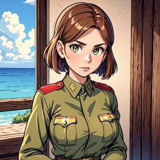 a close up of a girl wearing a military uniform, ww 2, ww2, full uniform, 1943, 1 9 4 2, 1942, officers uniform, 1945, 1 9 4 5, soldier clothing, ww2 era, 1944, uniform, 1 9 4 4, detailed picture, display, general uniform