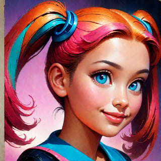 1girl, 90s cartoon style, detailed anime face, beautiful detailed eyes, beautiful detailed lips, extremely detailed eyes and face, long eyelashes, cute expression, cheerful, smiling, pigtails, colorful clothes, vibrant colors, pastel colors, bright lighting, soft lighting, concept art, digital painting, (best quality,4k,8k,highres,masterpiece:1.2),ultra-detailed,(realistic,photorealistic,photo-realistic:1.37),BugCraft, in the style of esao andrews