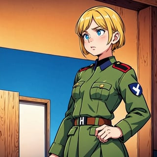 arafed image of a girl in a military uniform standing in a room, adolf hitler, inspired by Adolf Dietrich, hitler, colorized, inspired by Adolf Born, colorized photograph, a colorized photo, colourized, inspired by Adolf Fényes, colorized photo, inspired by Adolf Ulric Wertmüller, inspired by Adolf Hölzel, colourised